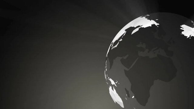 Rotating Earth globe. Black business rays background loop.