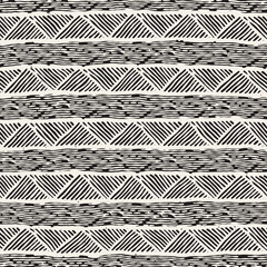 Hand drawn style ethnic seamless pattern. Abstract geometric lines background in black and white.