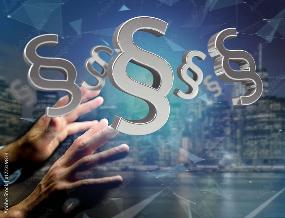 Poster justice and law symbol displayed on a futuristic interface - 3d rendering