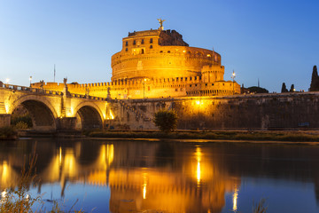 Fototapeta na wymiar View of the Castle of St. Angelo or the Mausoleum of Hadrian at night, Italy