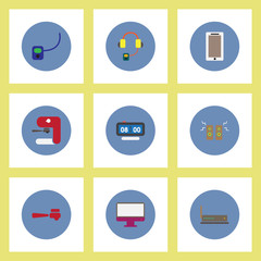 Collection of stylish vector icons in colorful circles office furniture