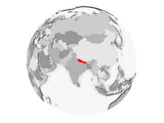 Obraz premium Nepal on grey globe isolated