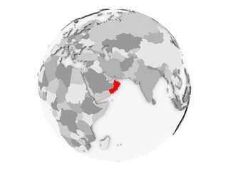 Oman on grey globe isolated