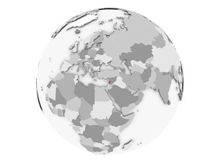 Lebanon on grey globe isolated