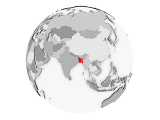 Bangladesh on grey globe isolated