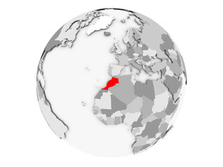 Morocco on grey globe isolated