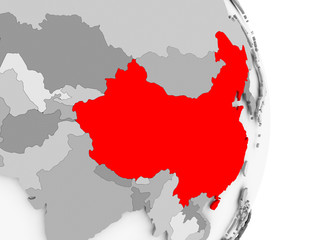 Fototapeta premium China on grey political globe