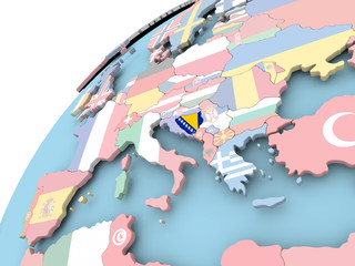 Bosnia on globe with flag