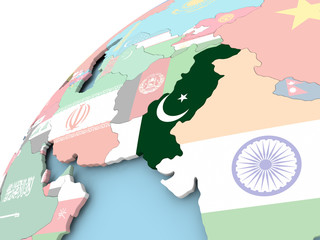 Pakistan on globe with flag