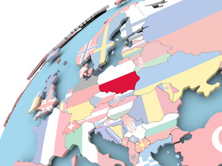 Poland on globe with flag