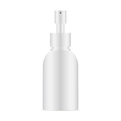 White blank cosmetic bottle with pump mockup - front view. Vector illustration