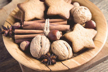 Christmas cookies, spices and nuts