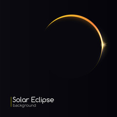 Abstract background with curved, shining light strip. Light rays on black backdrop with glow light effect. The planet covering the Sun in eclipse. Template for your cover, poster and cards.