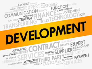 Development word cloud collage, business concept background