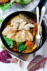 Chicken breast with stewed zucchini and tomatoes
