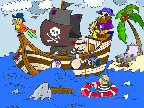 children on the theme of pirates vector