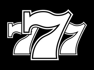 Triple Lucky Sevens black and white vector illustration