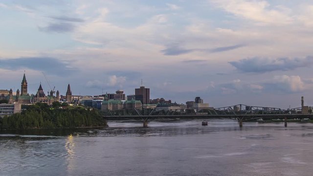 Day to Night Time Lapse Pan from Downtown Ottawa, Ontario to Gatineau, Quebec, Canada