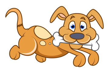 Fototapeta premium Cute Puppy Running with Bone - clip-art cartoon vector