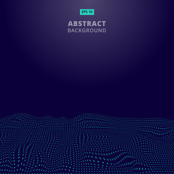 Abstract digital blue dots wave with flowing particles. Cyber or technology background.Vector
