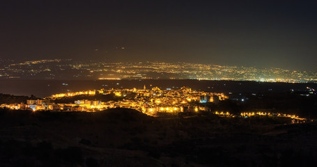 Night Lentini town view, Sicily, Italy