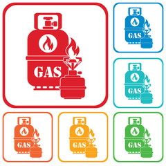 Camping stove with gas bottle icon vector. Vector illustration