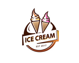 soft serve ice cream logo, circular ice cream logo, illustration design, isolated on white background.  