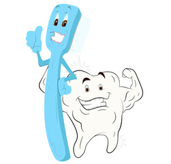 Cartoon Toothbrush and Healthy Tooth