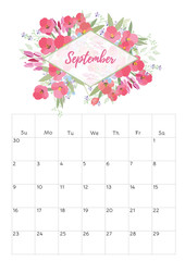 Vintage floral calendar 2018
