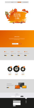Website Template in Autumn Theme, Vector Illustration