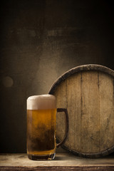 background of barrel and worn old table of wood