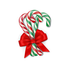 Christmas different candy canes with red bow. Vector Christmas or New Year design element.