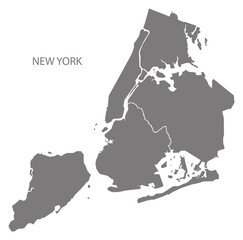 New York city map with boroughs grey illustration silhouette shape