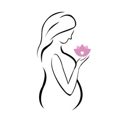 Pregnant mother holding a pink lotus flower