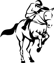 Racing horse jumping - stylized vector illustration