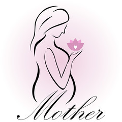 Pregnant mother holding a pink lotus flower- mom to be