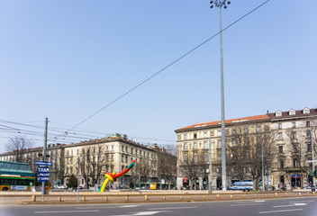Fototapeta na wymiar MILAN, ITALY - March 16, 2017: street view of downtown milan, capital of the Lombardy region, ranking 4th in the European Union