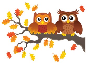 Autumn owls on branch theme image 1