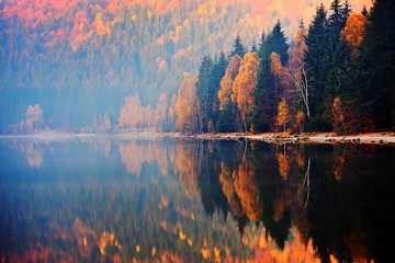 autumn landscape in the mountains - St. Ana's lake, Romania