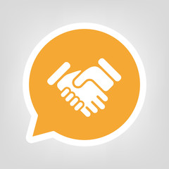 Gelbe Sprechblase - Handschlag