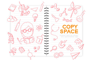 Notebook with kid girl hand drawing set, Imagine of Future Occupation 