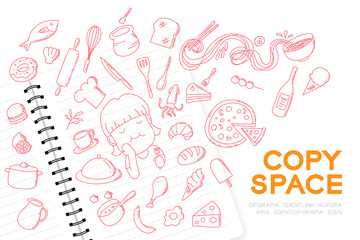 Notebook with kid girl hand drawing set, Imagine of Future Occupation 