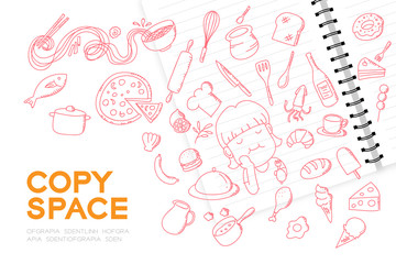 Notebook with kid girl hand drawing set, Imagine of Future Occupation 