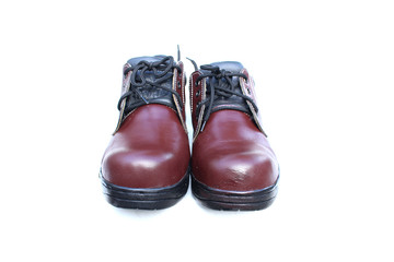 brown safety shoes on isolated