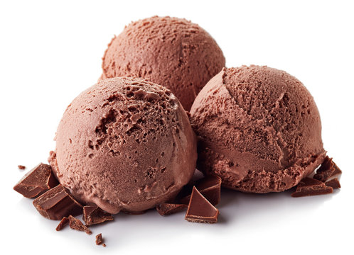 Three chocolate ice cream balls