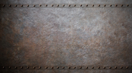 rusty metal background with rivets 3d illustration - obrazy, fototapety, plakaty
