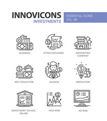 Investments - modern vector line design icons set.