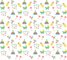 Fototapeta premium Baby pattern in pastel colours with toys & objects