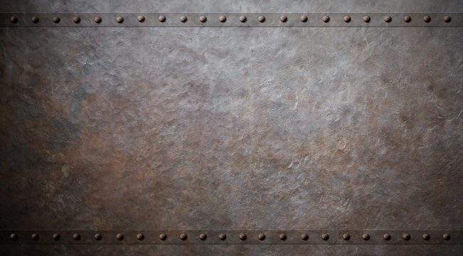 rusty metal background with rivets 3d illustration