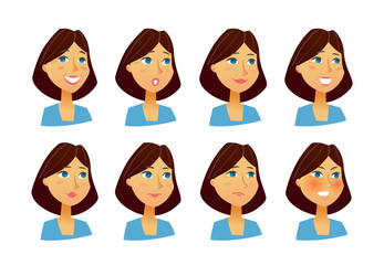 Woman Expressions - vector flat set of images